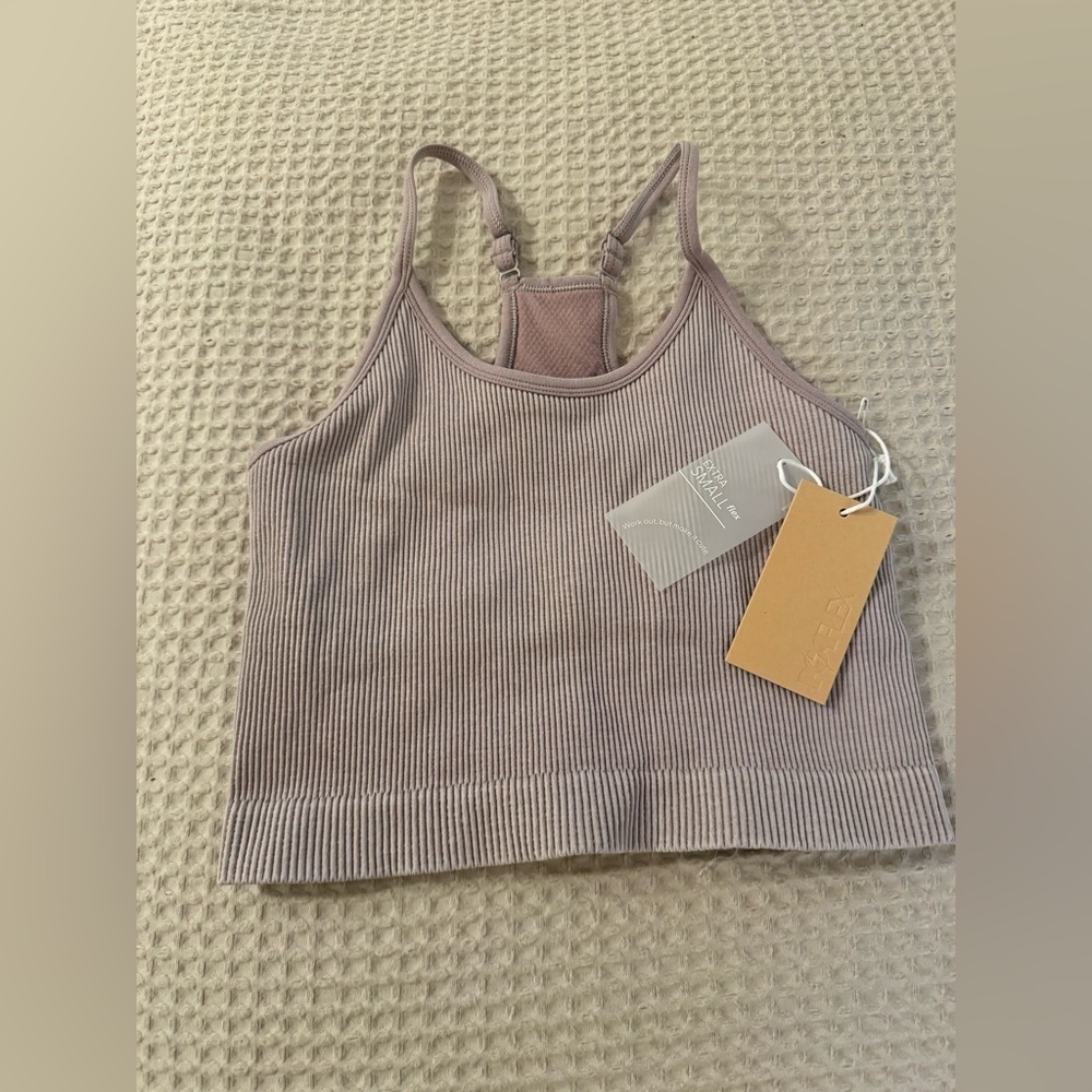 NEW PopFlex Whats the Scoop Seamless Crop Tank Ribbed Purple XS NWT - Picture 3 of 7